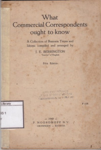 Image of What Commercial Correspondents Ought to Know : A Collection of Business Terms and Idioms Compiled and Arranged by J. E Berrington